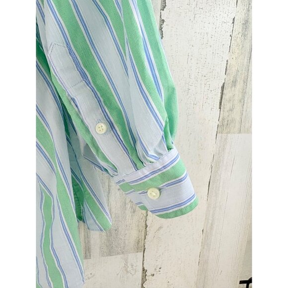 Ann Mashburn Sz XL Geraldine Popover Shirt Green Blue Stripe Poplin - Picture 13 of 16